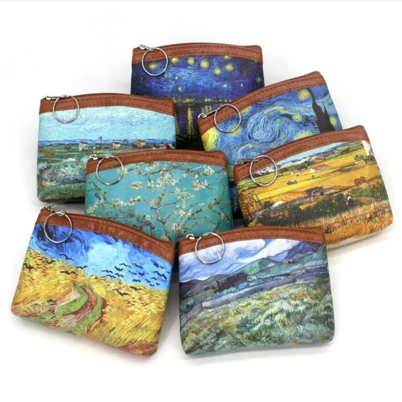 Mini Vintage Oil Painting Coin Purse 1pc for Women Girls Fashion Printed PU Wallet Lipstick Portable Money Purse Pocket Bag