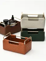 Home And Bathroom Organizer PU Leather Cosmetic Organizer Storage Box Makeup Brush Holder Sundries Basket Lipstick Organizer 1