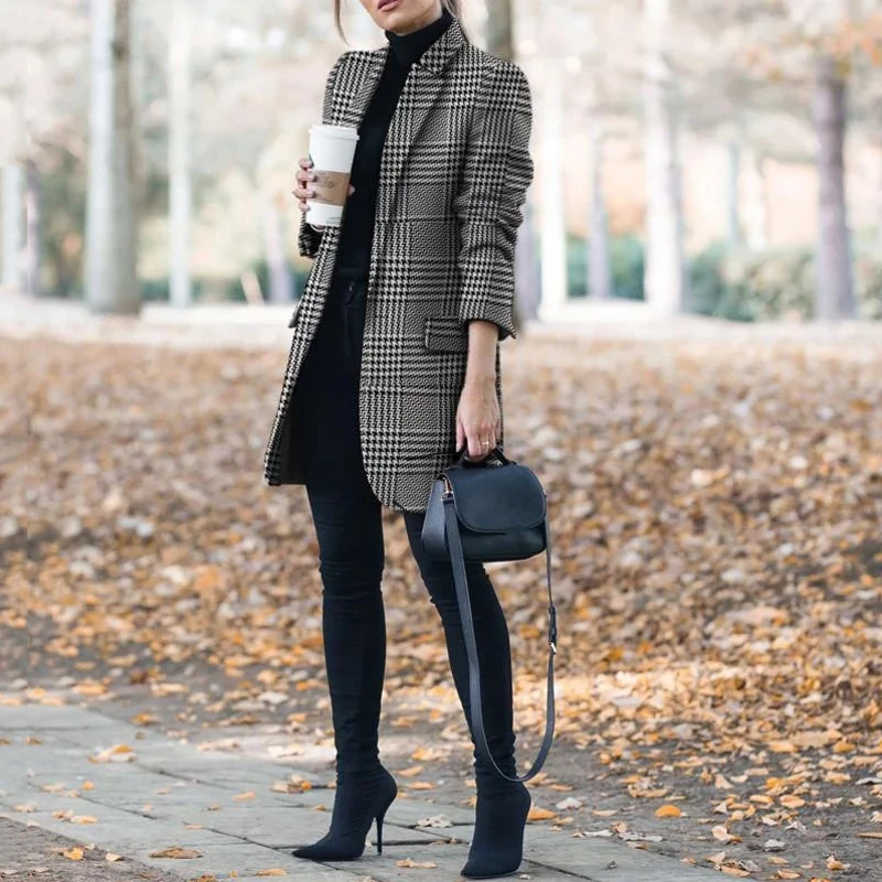 lower price  Jackets Women Plus Size Plaid Print Spring Autumn Cardigan Office Lady Clothes Outwear 2019 Vintage