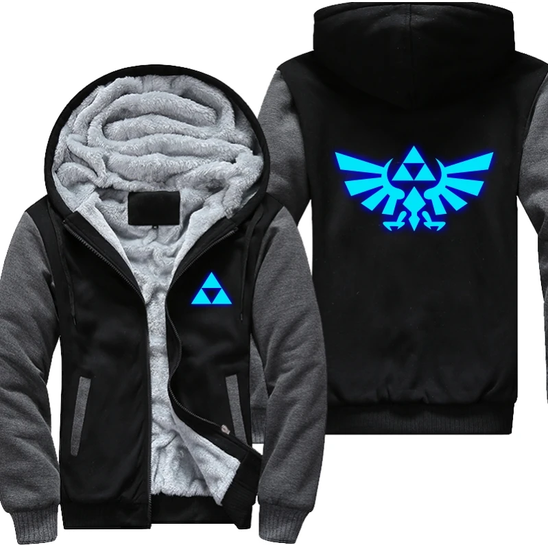 

USA Plus EU Size The Legend of Zelda Hoodie Thicken Fleece Coat Game Luminous Mens Zipper Hoodie Game Sweatshirts USA Size