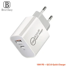 18W PD Fast Charging QC3.0 Quick Charger USB Adapter EU UK US Plug for iPhone 12 11 Pro Max Huawei Samsung USB-C Type-C Cable