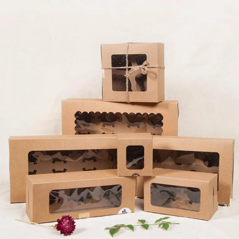 

Kraft 6 Cupcake box and packaging paper cardboard kraft cake box with clear pvc window 8 cupcake 4 gift packing craft box