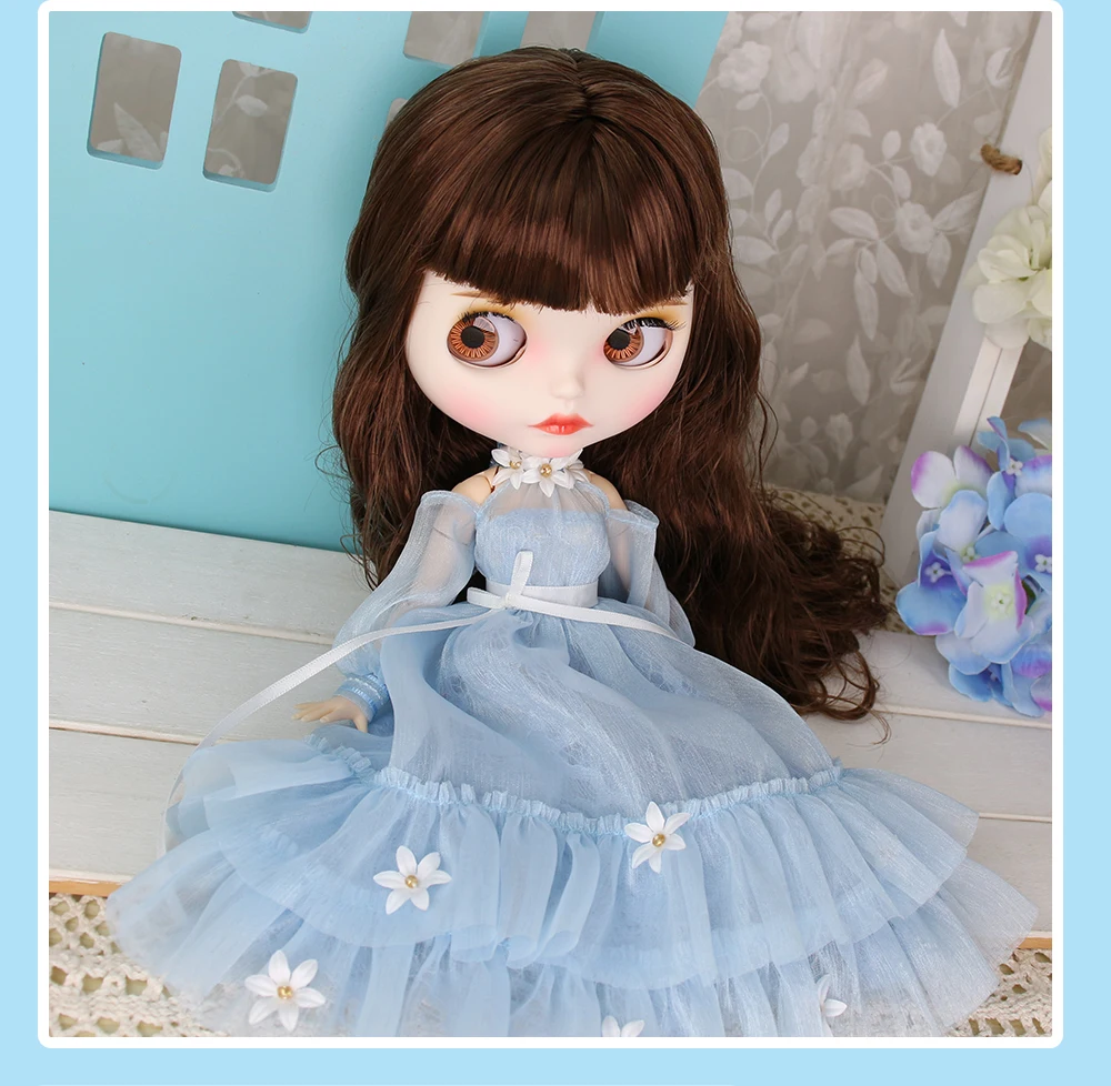 Neo Blythe Doll Blue Floral Princess Dress 4