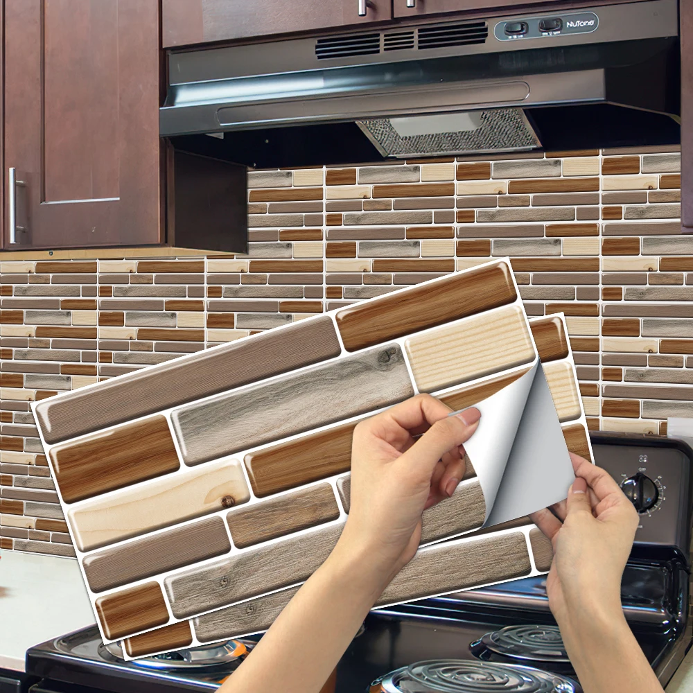 Vintage Wood Grain Brick Wall Decoration Self Adhesive Waterproof Kitchen Bathroom Peel And Stick Vinyl Mosaic Tile Stickers | Дом и сад