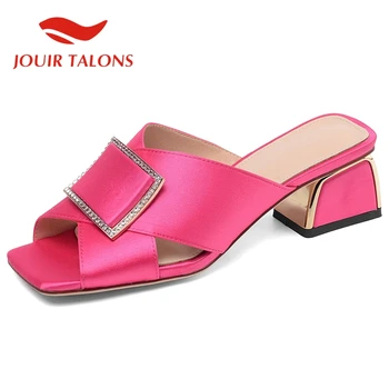 

Women's Shoes On Sale 2020 New Silk Leather Lining Female Pumps Heels Slip-On Metal Decoration Summer Fashion Woman Mules