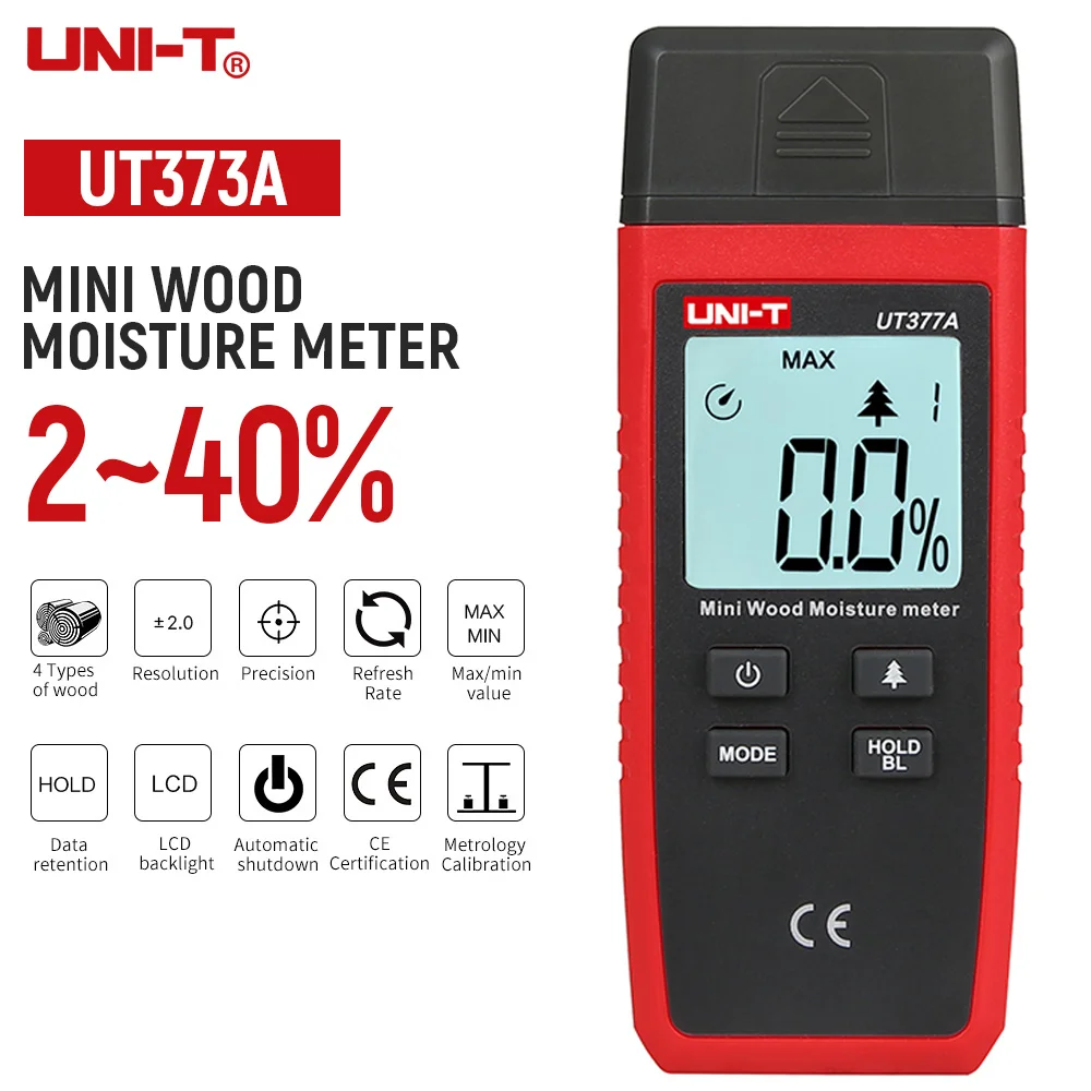 

UNI-T UT377A Two Pins Wood Moisture Meter Paper Plywood Humidity Hygrometer Timber Damp Detector CA