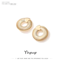 Yhpup, темпераментные брендовые золотые серьги-гвоздики в форме сердца, медные очаровательные массивные серьги, высокое качество, Женские Ювелирные изделия, S925 Серебряная булавка, новинка