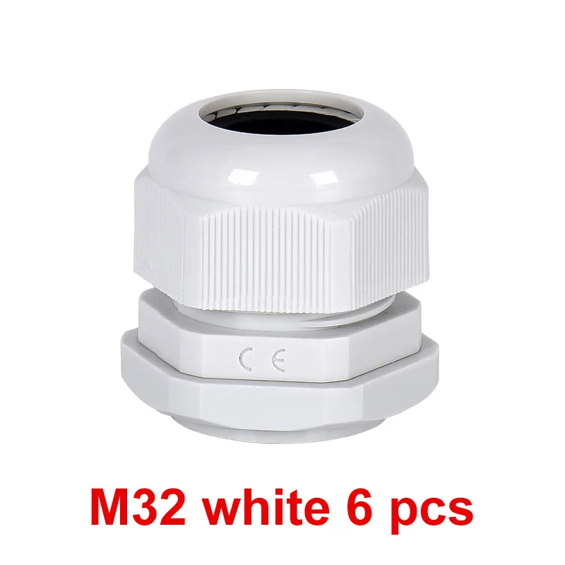 Нейлоновый пластиковый провод и кабель Водонепроницаемый шарнир M24-M32 головка грамм, фиксированное уплотнение - Цвет: M32 white 6 pcs