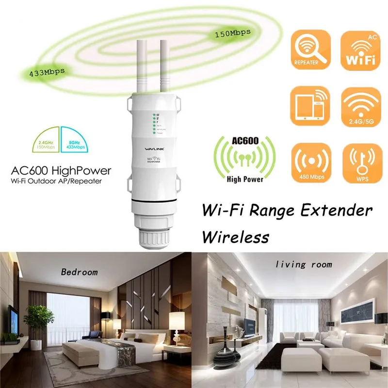 AC600 27dBm Wifi удлинитель высокой мощности наружный усилитель Wifi повторитель 2,4G/150 Мбит/с+ 5 ГГц/433 Мбит/с беспроводной Wifi маршрутизатор с WISP