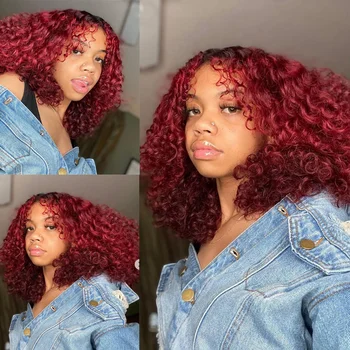 

Ombre blonde red brown 99j Afro Kinky Curly Transprent 13x4 Lace Front Human Hair Wigs With Baby Hair PrePlucked Remy Brazilian