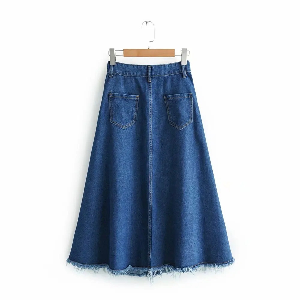 

Spring New Products Korean-style High-waisted Loose-Fit Mid-length Single Breasted CHIC Big Hemline A- line Denim Skirt Women's