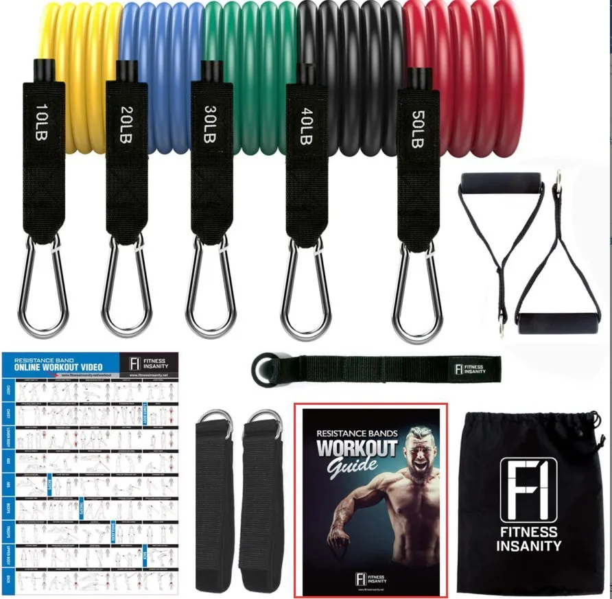 

fitness equipment for home gym 11-Piece Set 150 Lbs Chest Expander TPE Latex Home Training Elastic Band Resistance Bands