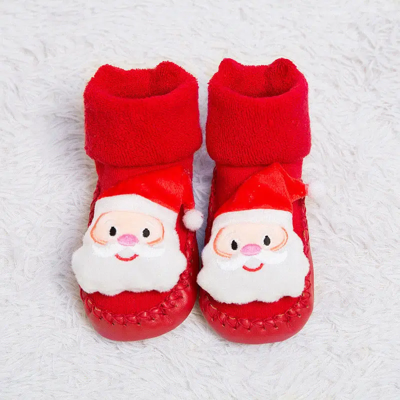 Рождественская мягкая хлопковая Рождественская обувь для малышей красные носки с рисунками для малышей Рождественская обувь с нескользящей подошвой теплые носки-Тапочки