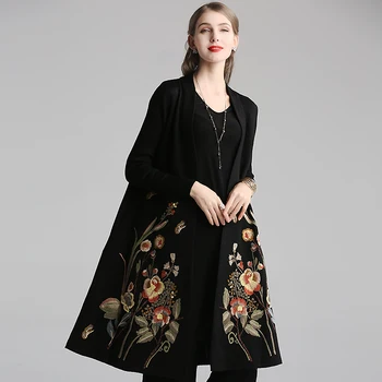 

Autumn And Winter knitting Coat Chinese style embroidery Retro elegant Loose Open Stitch women Coat one size