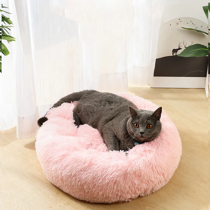  HOOPET Round Plush Cat Bed House Soft Long Plush Cat Bed Round Pet Dog Bed For Small Dogs Cats Nest