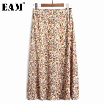 

[EAM] High Elastic Waist Pattern Printed Temperament Long Half-body Skirt Women Fashion Tide New Spring Autumn 2020 1Y121