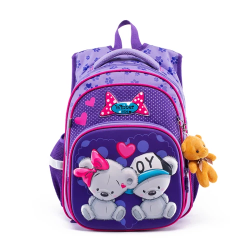 bear purple Детские школьные сумки для девочек, 3D мультяшный медведь, кот, рюкзак, детские ортопедические школьные рюкзаки, mochila escolar, класс 1-4 - Цвет: bear purple
