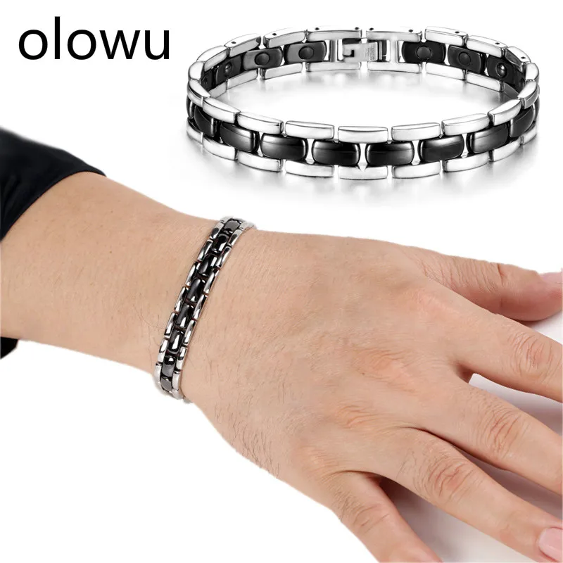 Olowu благородные черные керамические магнитные браслеты для мужчин и женщин Роскошные здоровья энергии терапевтический браслет ювелирные изделия