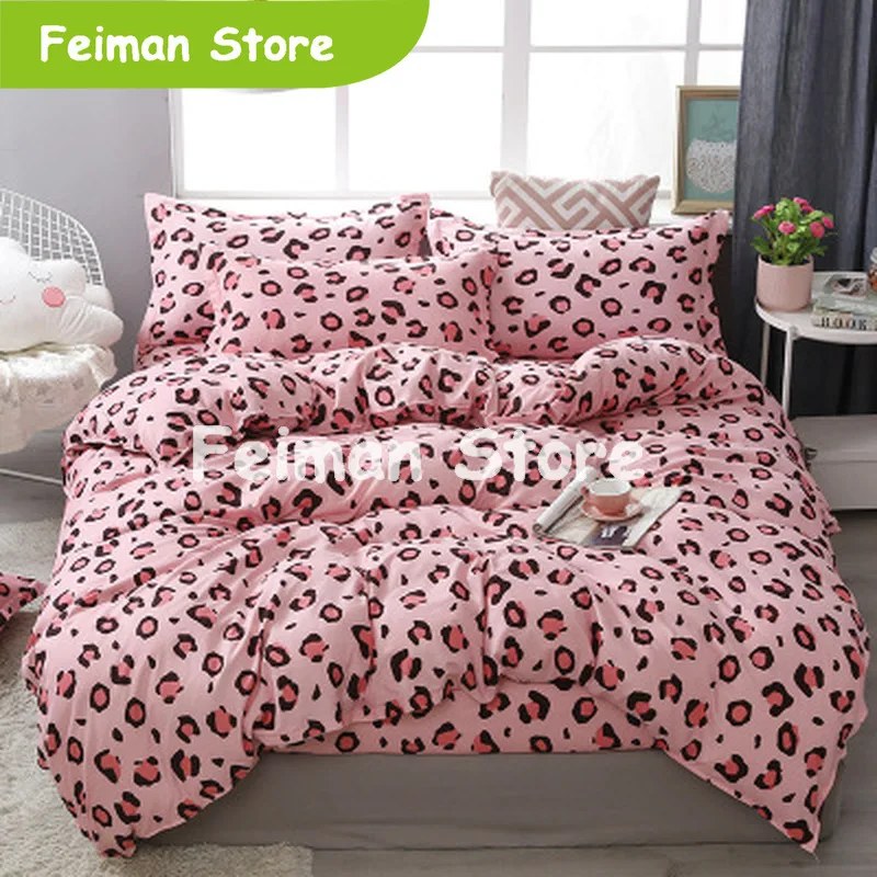 

3/4pcs/Set Leopard Pink Comforter Bedding Sets Cotton Duvet Cover Set Pillowcase Bed Linen Linings Home Textile