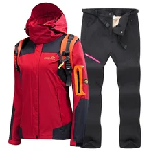 Женский лыжный костюм, высокое качество, лыжная куртка, брюки, уплотненные, теплые, водонепроницаемые, ветрозащитные, лыжные и сноубордические костюмы, женский зимний костюм