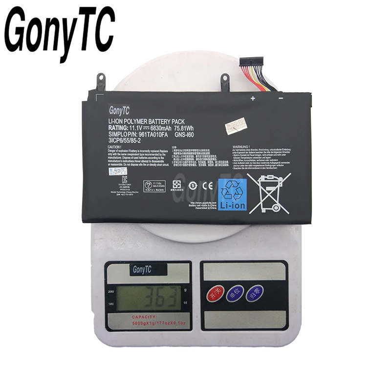 Gonytc новый оригинальный GNS I60 ноутбук Батарея для GIGABYTE 961TAO10FA P35K P37X P57X 31CP6/55/85 2 11 1 V 6830