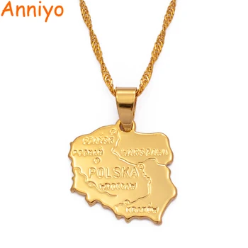

Anniyo map polska necklace pendants for women gold color jewelry map of poland chain fashion #004010