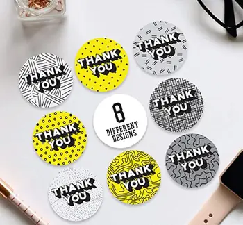 

Yellow&Grey Round Thank you Stickers Seal Label 1 inch 500pcs Party Decorative Stickers Paper Adhesive Stationery Sticker