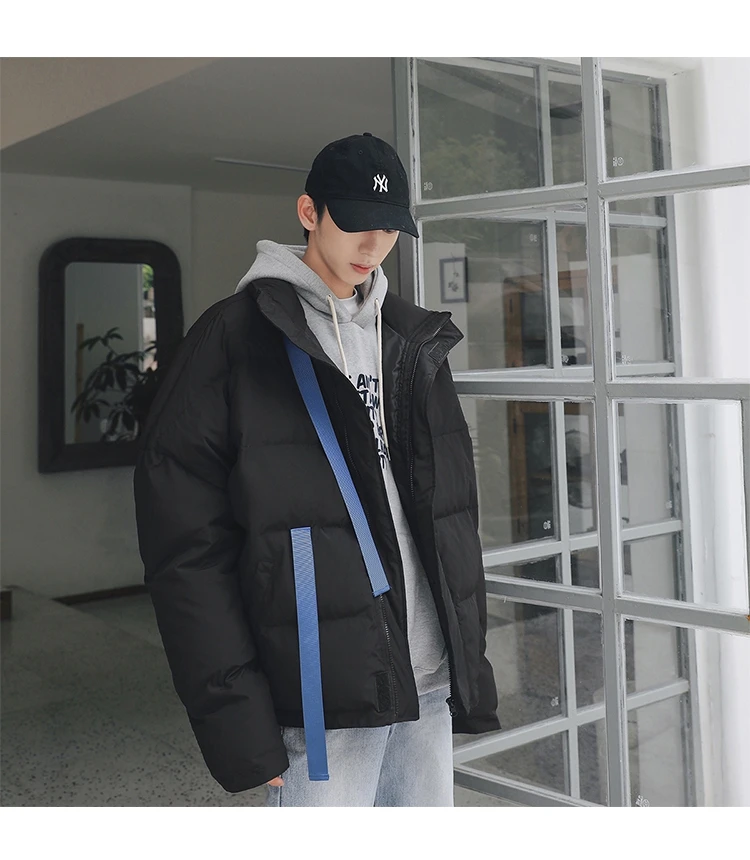 LAPPSTER Мужская Уличная зимняя куртка с лентами Парка мужская Harajuku уличная ветровка пара корейских толстых пузырьков пальто