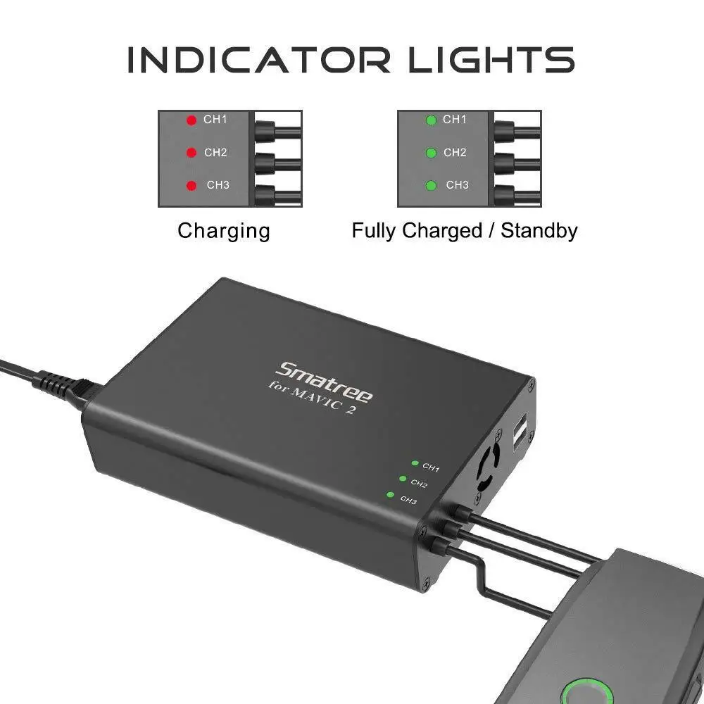 Smatree мульти зарядное устройство для Mavic 2 Pro/Mavic 2 Zoom, концентратор портативный с 3 зарядными портами для Mavic 2 батареи дрона