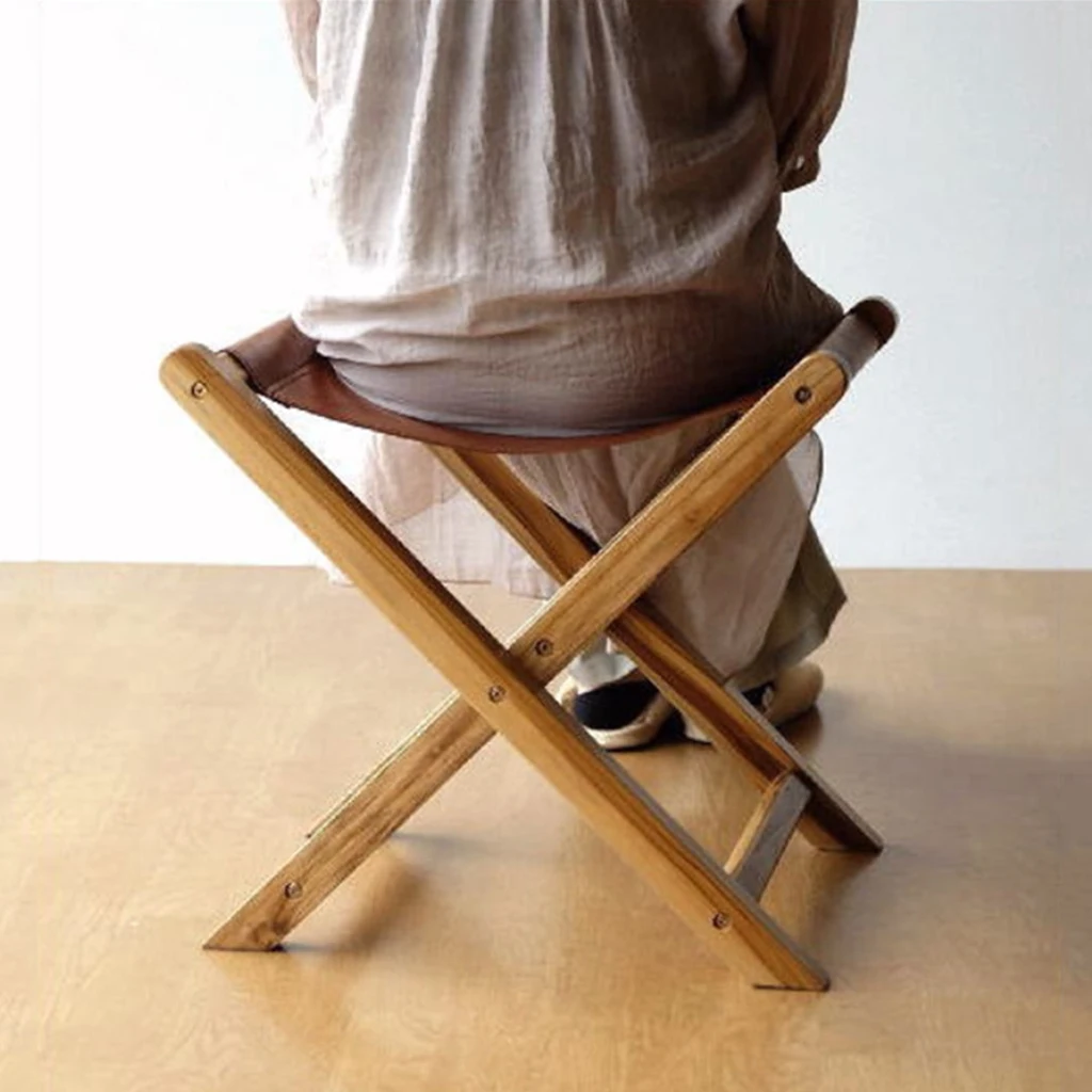 Portable Folding Chairs Bamboo Wood Leather Chair Mazar Ultra Light Foldable Stool Kids Adults for Beach Garden | - Цена: 787,04 руб.