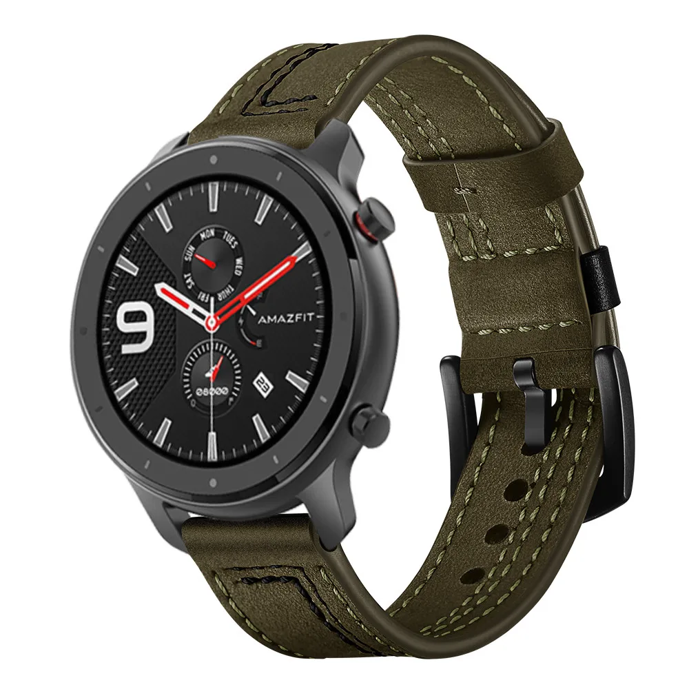 Ремешок для часов 20 мм 22 мм кожаный ремешок для Xiaomi Huami Amazfit GTR 47 мм 42 мм ремешок для часов браслет для Huami Amazfit GTR наручный ремень
