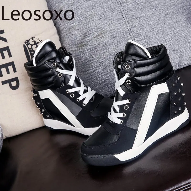 Hot Seller Womens Shoes Platform Rivets-Height-Increasing High-Top Casual Fashion aKwjMmWpkkg