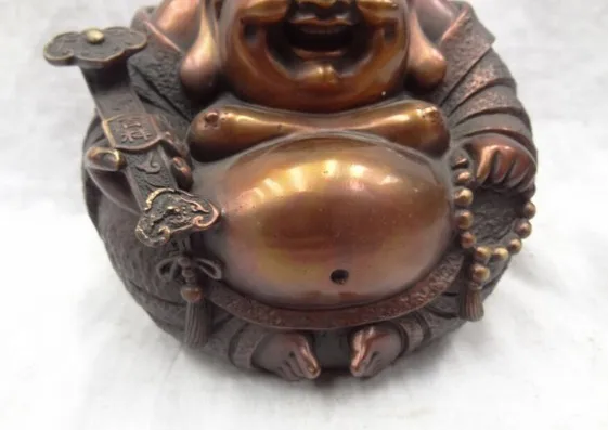 317 китайская чистая бронза RuYi Happy Laughing Maitreya Будда держит RuYi бусина статуя