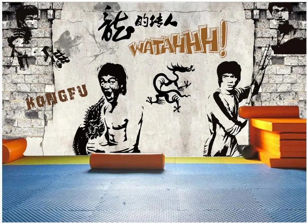 

3d photo wallpaper custom mural Brick wall boxing Bruce Lee strikes sports club gym decor 3d wall murals wallpaper for walls 3 d