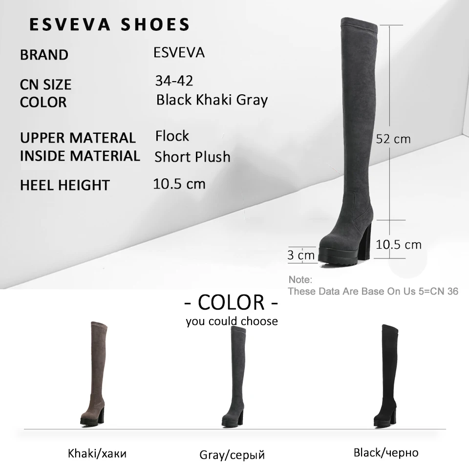 Женские сапоги без застежки ESVEVA Черные Сапоги выше колена на платформе с круглым