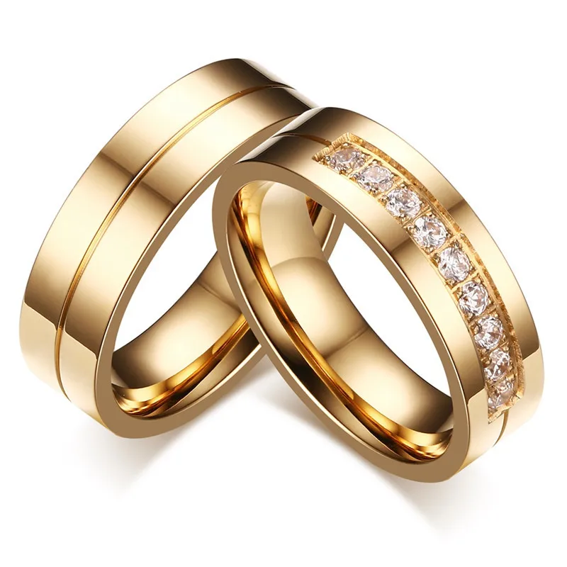 Stainless Steel CZ Stone Wedding Couple Rings for Women Men
