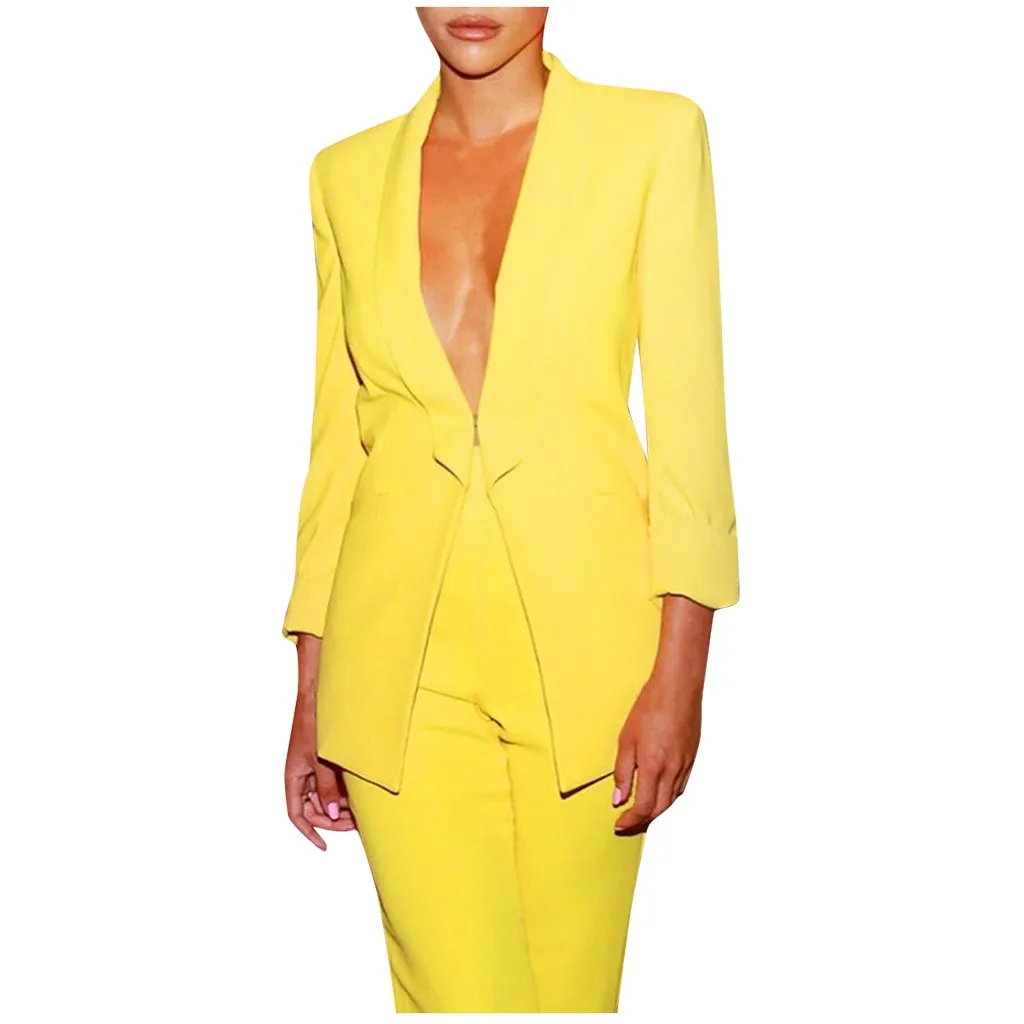 

Women's Casual Lapel Solid Color Slim Pant Suits Jacket ladies plus size pant suits Straight Lady Autumn Clothes Suits#g25