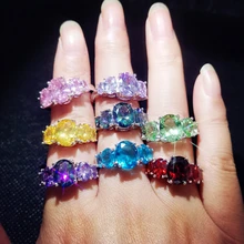 Lingmei Коктейль мм 8*10 мм Новая Леди Розовый CZ Серебряное кольцо Размер 6 7 8 9 10 11 12 13 обручение Свадебные украшения