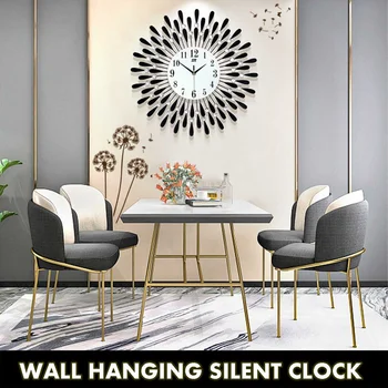 

38x38cm Aluminum Iron Wall Clock Hanging Silent Quartz Wall Clocks Battery Powered Watch Horologe Timer Living Room Home Decor