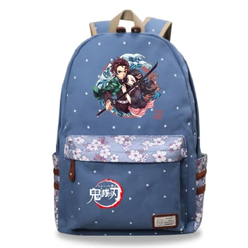 

Students Book Bag Kimetsu No Yaiba Printing Canvas School Bags For Girls Floral Backpack Daily Laptop Travel Backpack Women