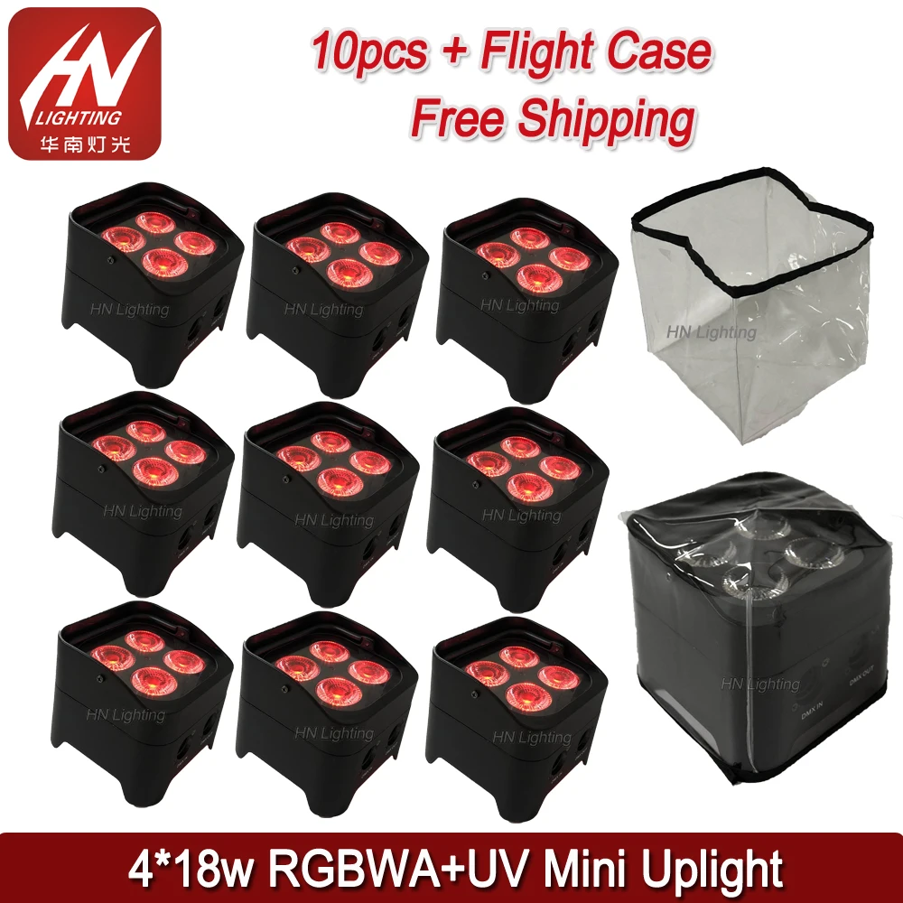 

10pcs 4*18w RGBWA UV Wireless dmx Uplighting Battery Operate LED Par Battery Disco Wedding Uplights