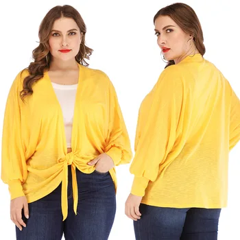 

Large Size Dress Loose-Fit Irregular Bat Sleeve Bandage Cloth Bow Long Sleeve Versatile Coat Blouse Women's 8029