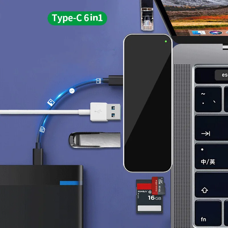 Концентратор USB Type C к HDMI TF SD Card Solt Мульти USB 3,0 PD зарядный кабель для MacBook Pro Air док-станция для 3/6 Порты и разъёмы USB-C usb-хаб сплиттер жил