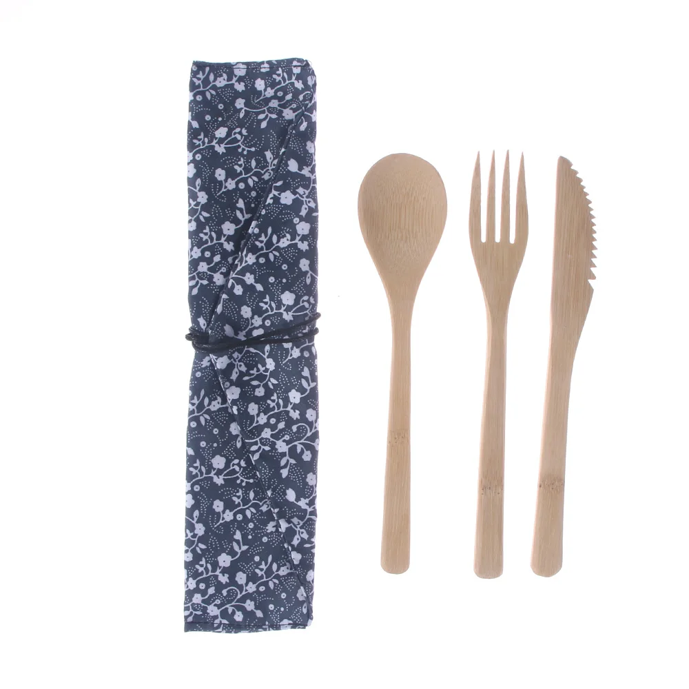 Bamboo Wooden Cutlery Set Spoon Fork Cutter Cutting Reusable Kitchen Tool Bag | Дом и сад