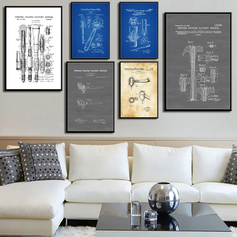 

G130 Art Decor Tool Patent Workshop Vintage Metal Work Mechanic Blueprint Wall Art Canvas Painting Silk Poster Home Decoration