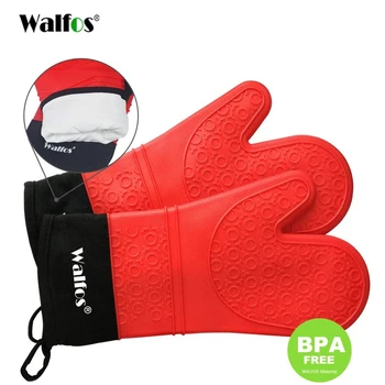WALFOS 1 Piece Heat Resistant Silicon BBQ Glove-Oven Mitt-Kitchen Cooking Glove With Finger-Household Gloves For Cooking Baking
