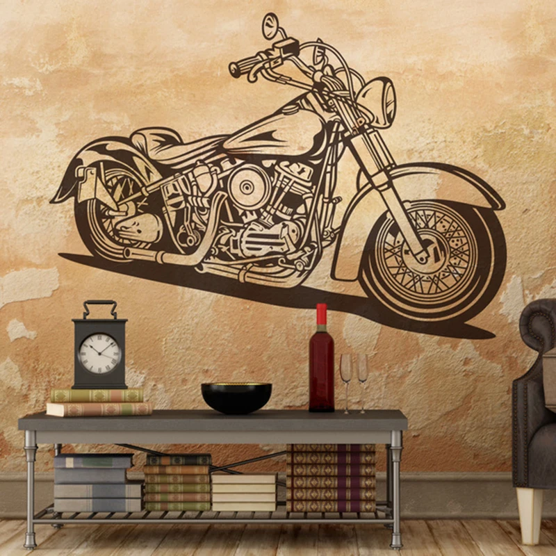 Large  Harley Motorcycle Motorbike Wall Sticker Garage Kids Room  Classic Moto Racing Motorcycle Wall Decal Bedroom Vinyl Decor (2)