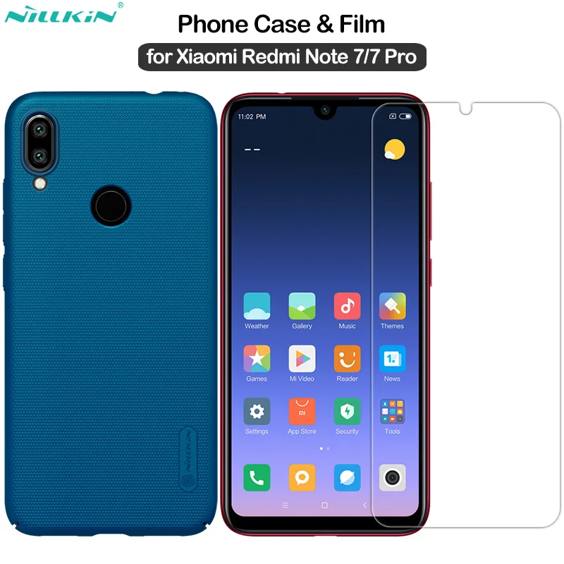 

Nillkin for Xiaomi Redmi Note 7 Cover Frosted Shield PC Case + Amazing H Tempered Glass for Redmi Note 7 Pro Case Film 6.3''