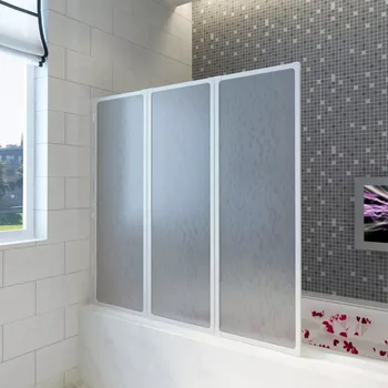 

VidaXL 117 X 120 Cm Shower Bath Screen Wall 3 Panels Foldable With Towel Rack Stable Aluminum Frame Bath Screen For Bathroom