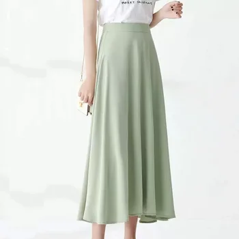 

Summer Women Fashion Elegant Retro A-line Pleated Skirts Female 2020 High Waist Skirt Chiffon Pleated Midi long Skirts Womens